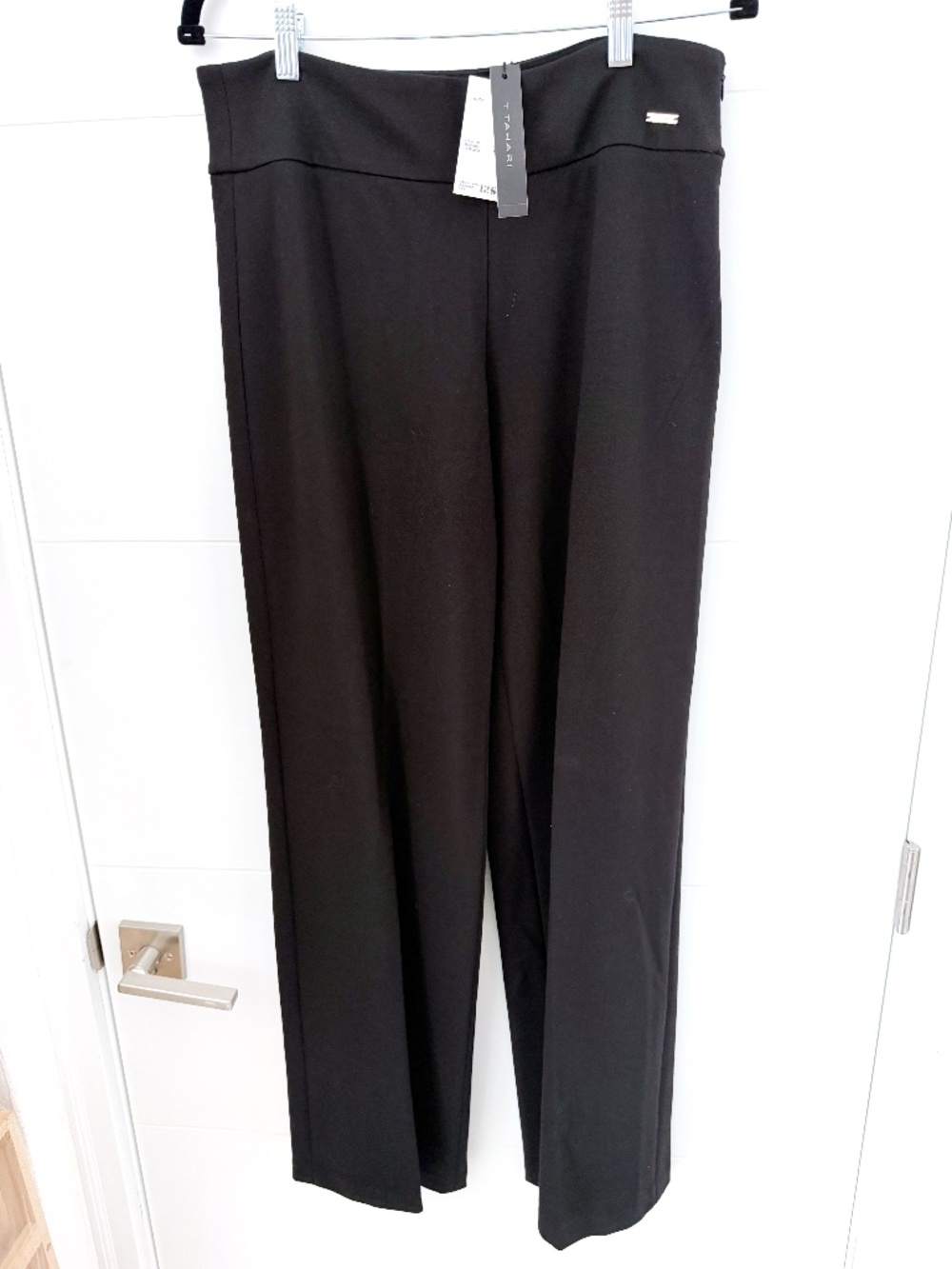 NWT T Tahari Wide Leg Ponte Knit Trousers Dress Pants Black